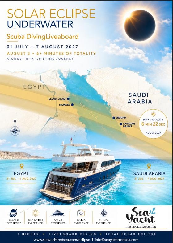 Solar Eclipse Underwater 2027 — Sea Yacht Red Sea Liveaboards event flyer