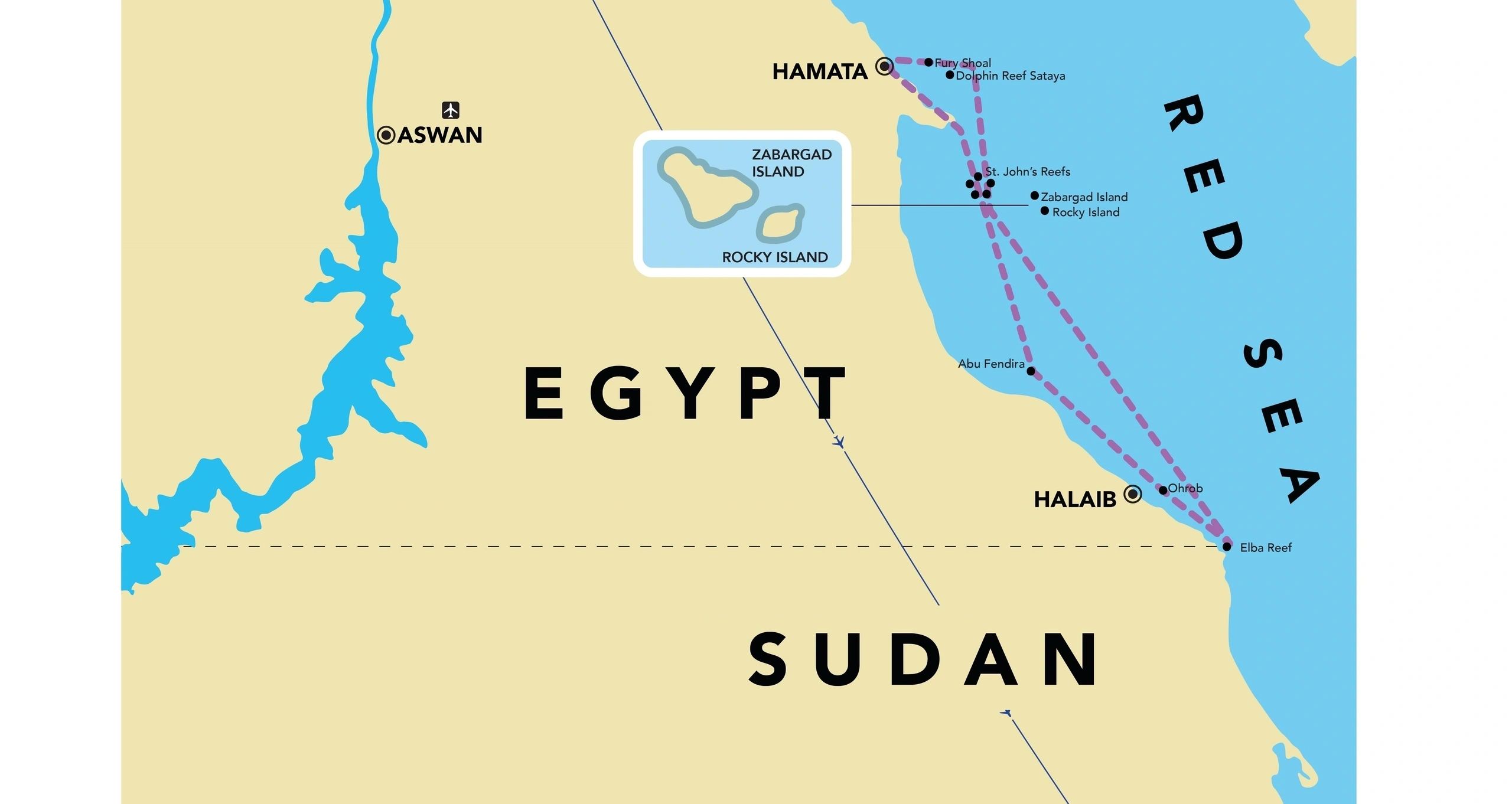 Red Sea route map showing Egypt and Sudan coastlines